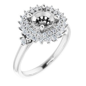 14K White 6.5 mm Round 1/2 CTW Natural Diamond Semi-Set Fancy Halo-Style Engagement Ring