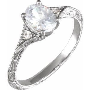 14K White 7x5 mm Oval .02 CTW Natural Diamond Semi-Set Engagement Ring - STULLER- Diamond Cellar