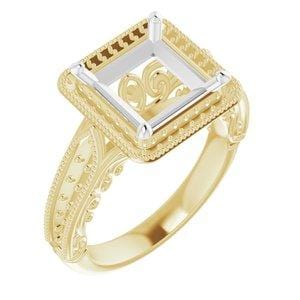 14K Yellow & White 8x8 mm Square Vintage-Inspired Halo-Style Engagement Ring Mounting - STULLER- Diamond Cellar