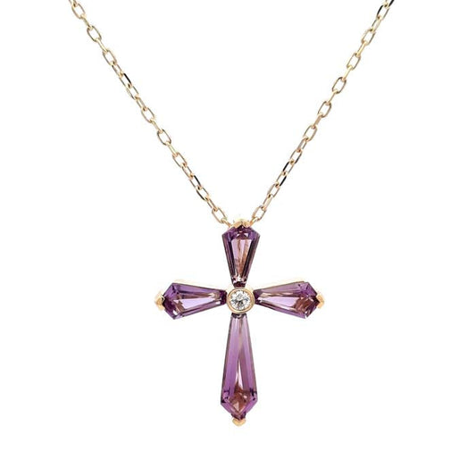 Amethyst & Diamond Cross Necklace