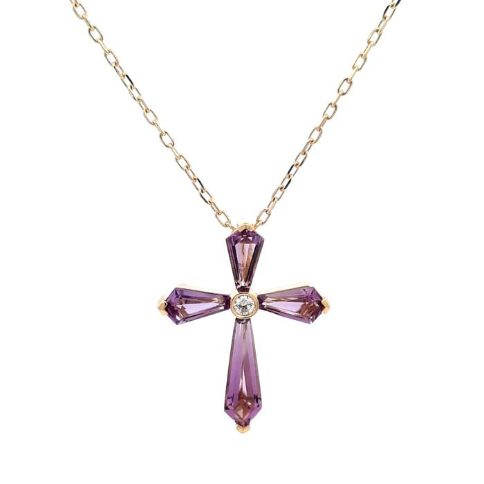 Amethyst & Diamond Cross Necklace
