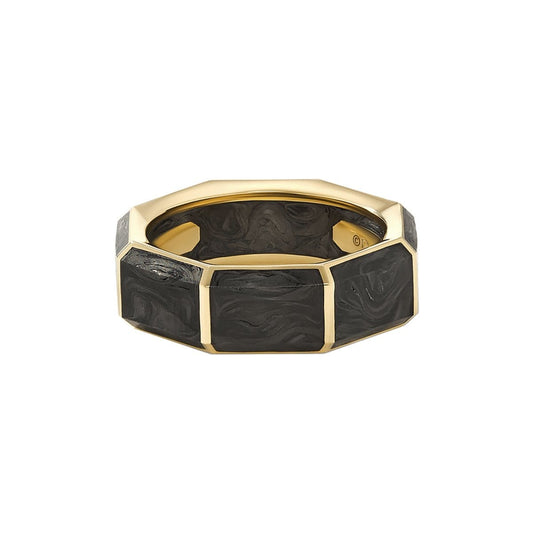 8mm Forged Carbon Faceted Band with 18k Yellow Gold - David Yurman- Diamond Cellar