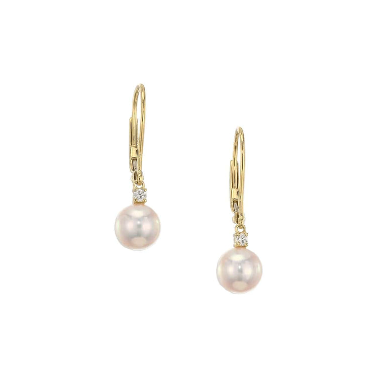Akoya Cultured Pearl and Diamond Classic Leverback Earrings - Mikimoto- Diamond Cellar