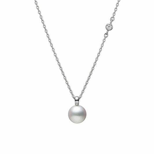 Akoya Cultured Pearl and Diamond Pendant - Mikimoto- Diamond Cellar