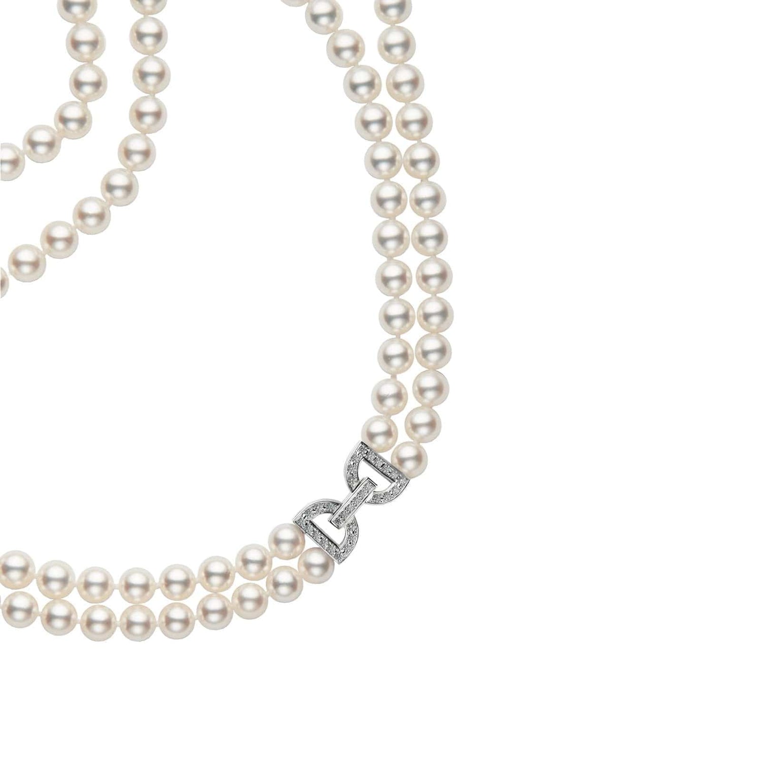 Akoya Cultured Pearl Double Strand Necklace with Diamond Clasp - Mikimoto- Diamond Cellar