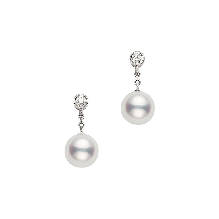 Akoya Pearl and Diamond Classic Drop Earrings - Mikimoto- Diamond Cellar