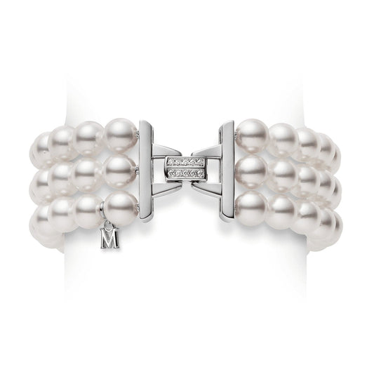 Akoya Pearl and Diamond Triple Strand Bracelet - Mikimoto- Diamond Cellar