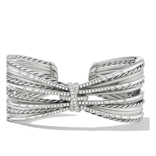 Angelika Four Point Cuff Bracelet in Sterling Silver with Pave Diamonds - David Yurman- Diamond Cellar