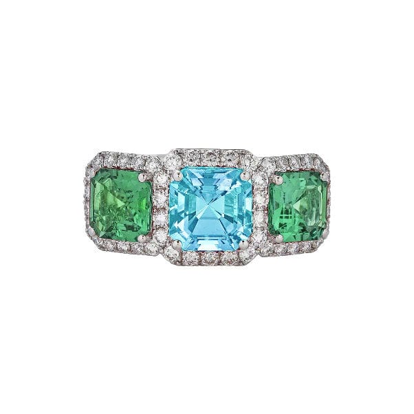 Aquamarine, Green Tourmaline & Diamond Ring - Piranesi- Diamond Cellar