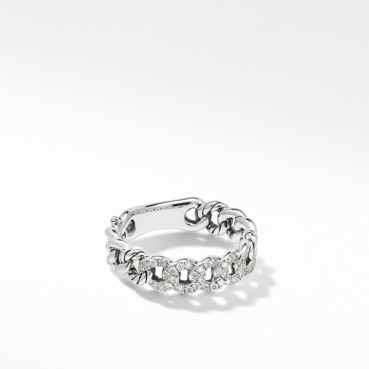 Belmont Curb Link Narrow Ring with Pave Diamonds - David Yurman- Diamond Cellar