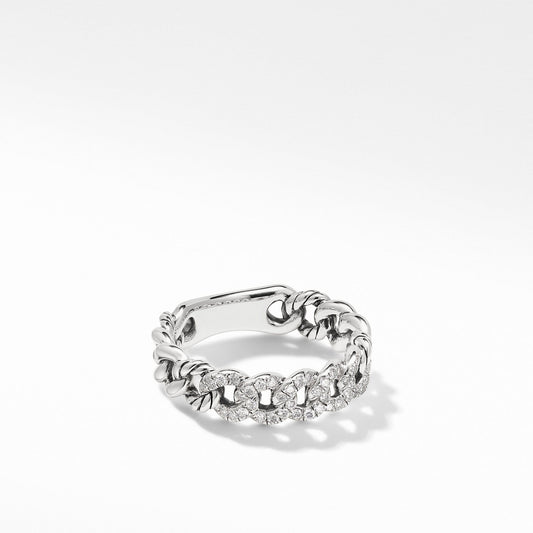 Belmont Curb Link Narrow Ring with Pave Diamonds - David Yurman- Diamond Cellar