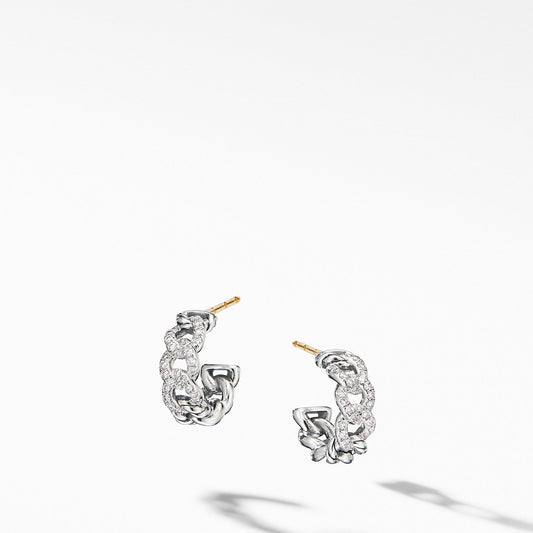 Belmont Curb Link Small Hoop Earrings with Pave Diamonds - David Yurman- Diamond Cellar