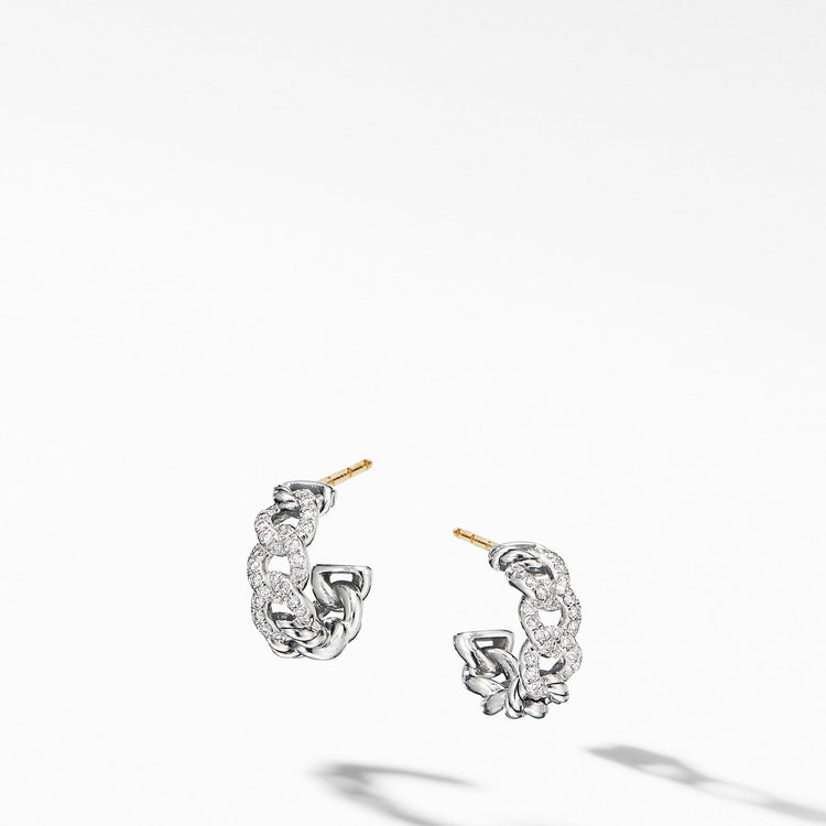 Belmont Curb Link Small Hoop Earrings with Pave Diamonds - David Yurman- Diamond Cellar