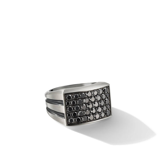 Beveled Signet Ring with Pave BlackDiamonds - David Yurman- Diamond Cellar