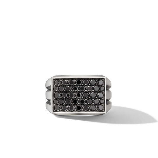 Beveled Signet Ring with Pave BlackDiamonds - David Yurman- Diamond Cellar