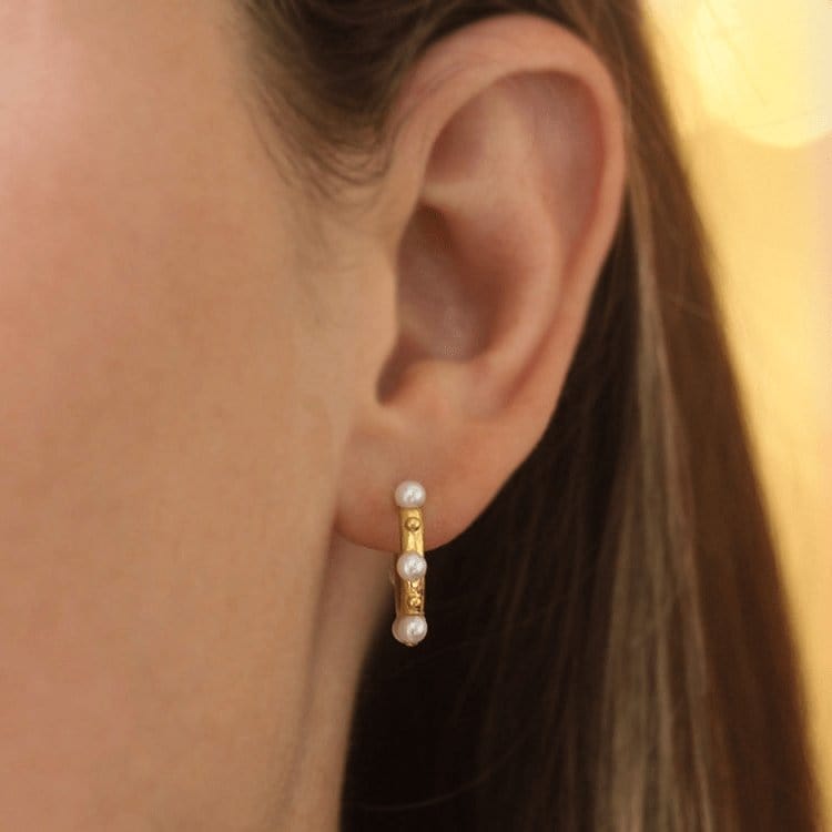 Big Baby Hoops with Pearls and Gold Dots - Elizabeth Locke Jewels- Diamond Cellar