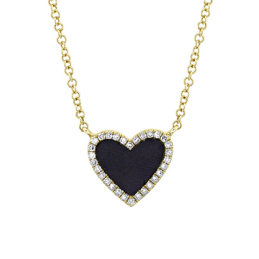 Black Onyx Heart Necklace with Diamonds - Shy Creation- Diamond Cellar