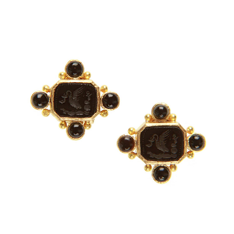 Black Venetian Glass ‘Putto with Swan’ Earrings - Elizabeth Locke Jewels- Diamond Cellar