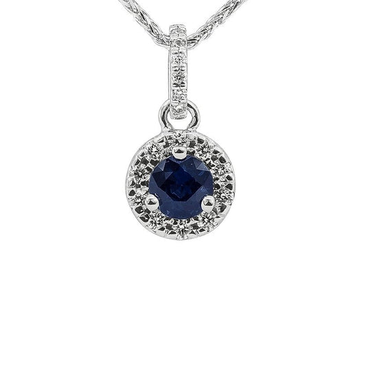 Blue Sapphire and Diamond Halo Pendant - Diamond Cellar- Diamond Cellar