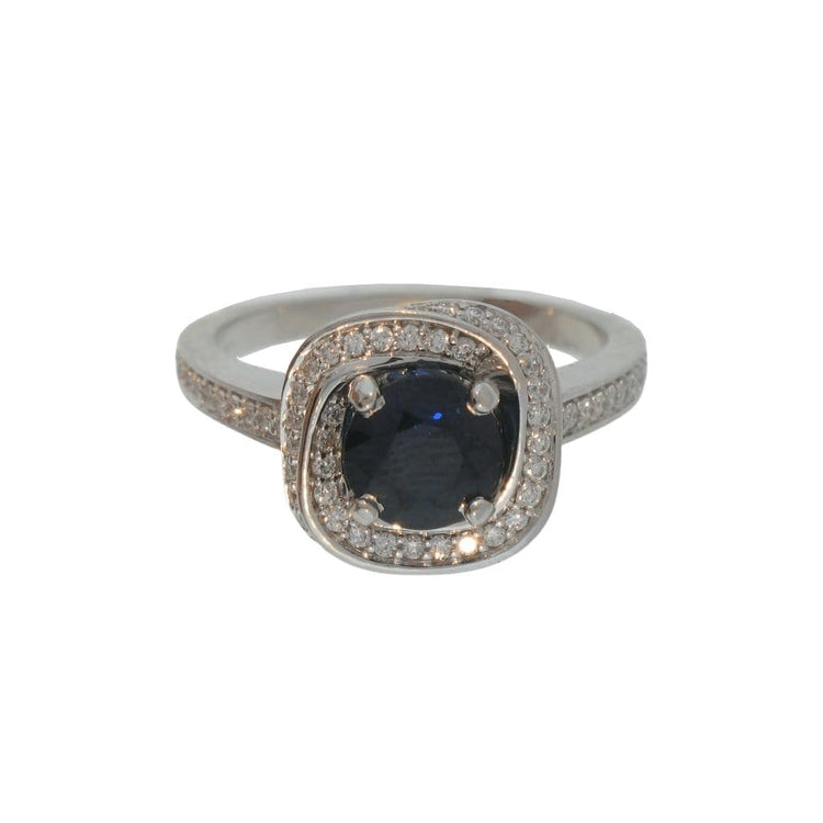 Blue Sapphire and Diamond Halo Ring - Diamond Cellar- Diamond Cellar