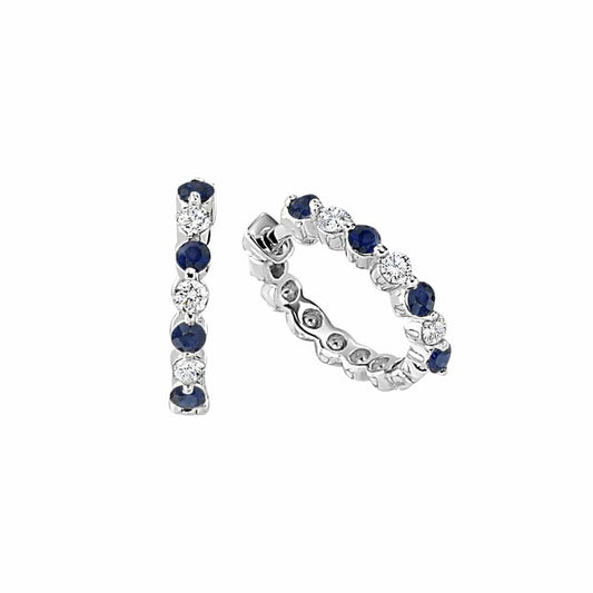 Blue Sapphire and Diamond Small Hoop Earrings - Diamond Cellar- Diamond Cellar