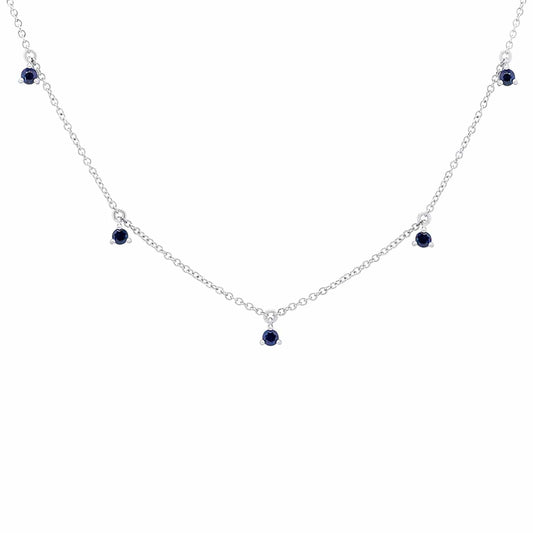 Blue Sapphire Dangle Station Necklace - Shy Creation- Diamond Cellar