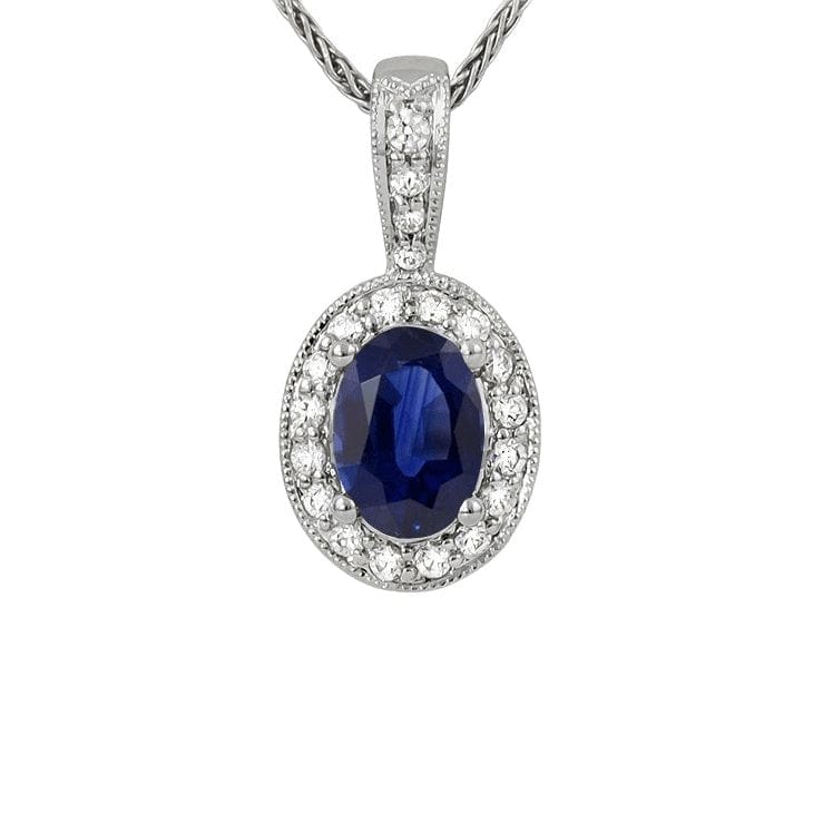 Blue Sapphire & Diamond Halo Pendant - Diamond Cellar- Diamond Cellar