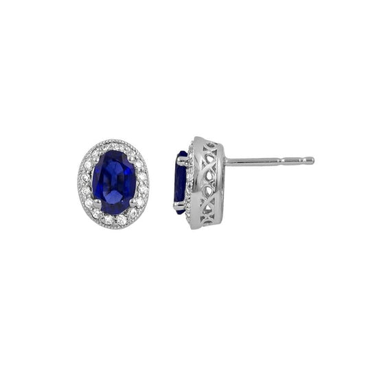Blue Sapphire & Diamond Halo Studs - Diamond Cellar- Diamond Cellar
