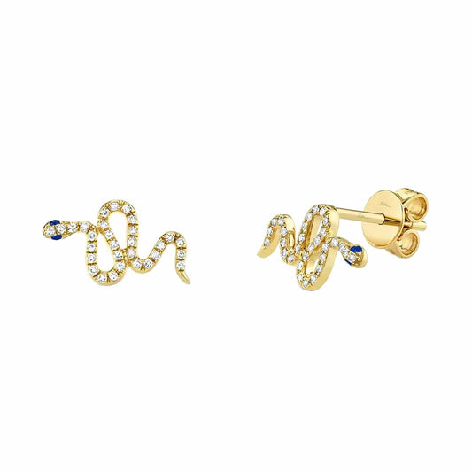 Blue Sapphire & Diamond Snake Stud Earrings - Shy Creation- Diamond Cellar