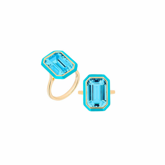 Blue Topaz Turquoise Enamel Queen Ring - Goshwara- Diamond Cellar
