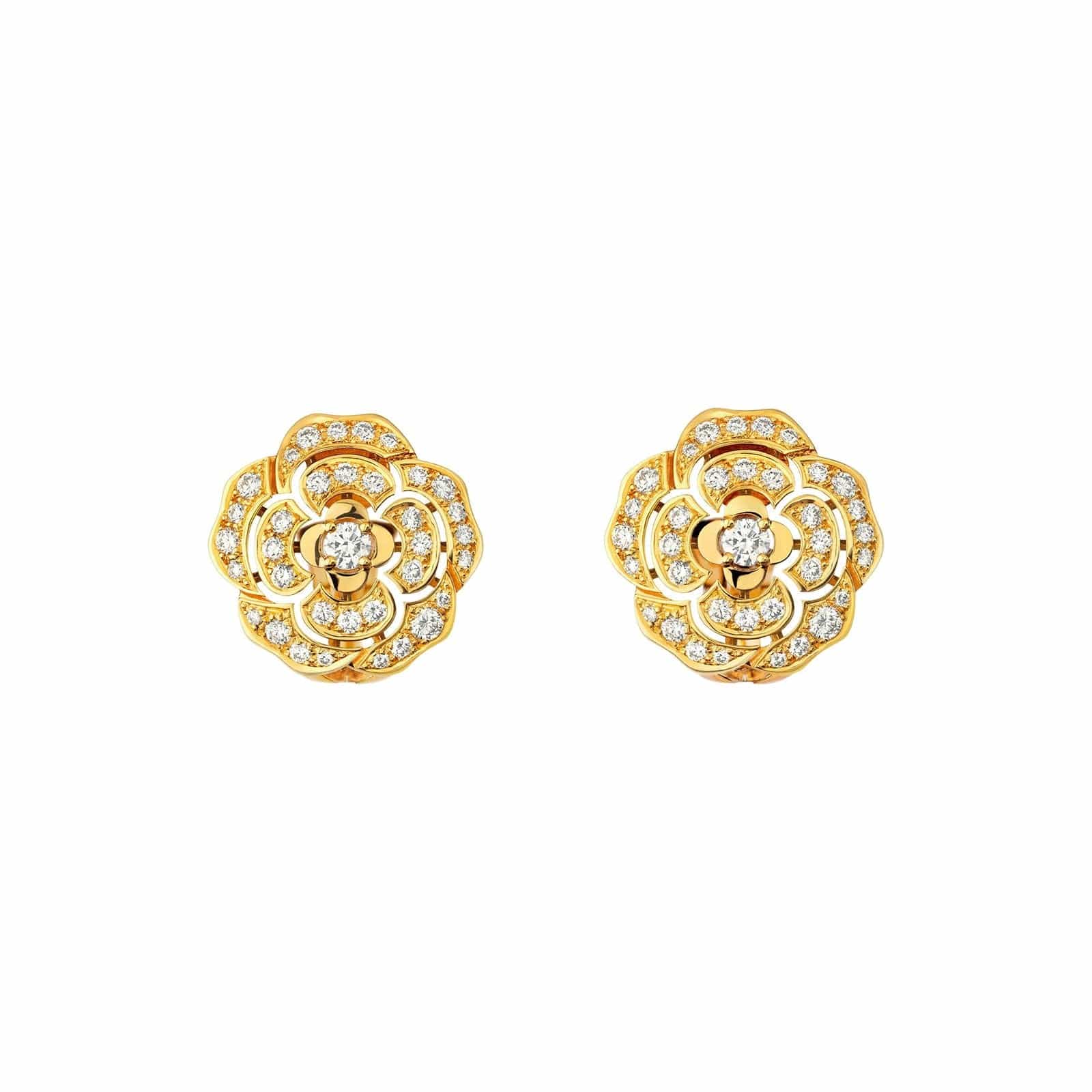 CHANEL 18K Pink Gold Diamond Extrait de Camelia Drop Earrings 1303052