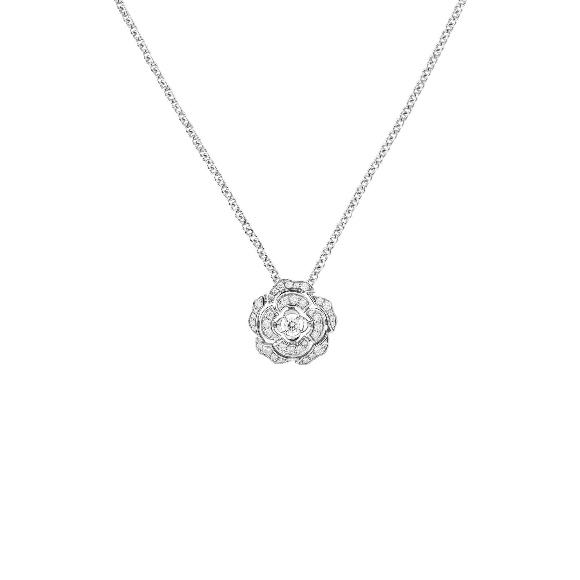 Chanel Bouton de Camélia Necklace 18k White Gold, Diamonds J12058