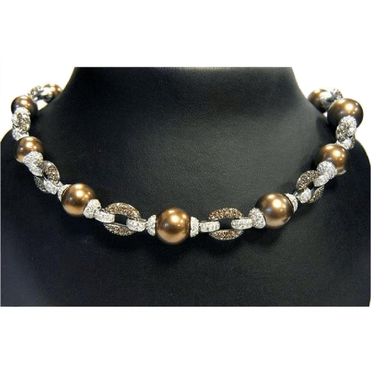 Brown Pearl Necklace with Diamond Accents - Diamond Cellar- Diamond Cellar