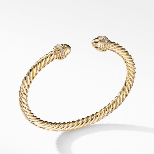 Cable Bracelet in 18K Gold with Gold Dome and Diamonds - David Yurman- Diamond Cellar