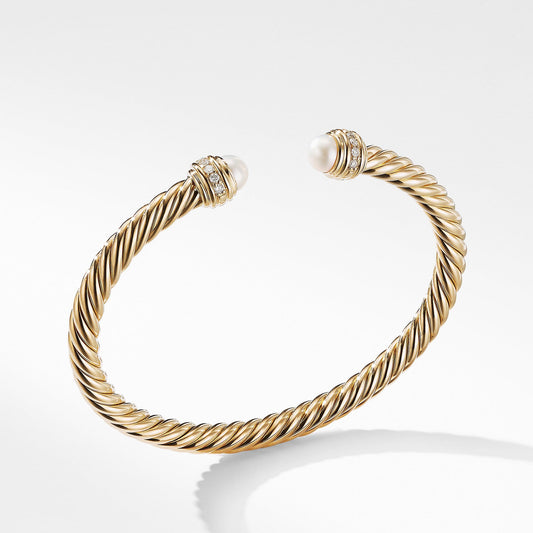 Cable Bracelet in 18K Gold with Pearls and Diamonds - David Yurman- Diamond Cellar