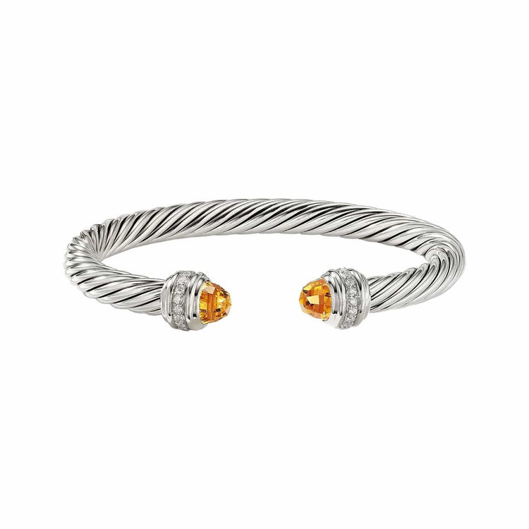 Cable Bracelet in Citrine with Diamonds (7mm) - David Yurman- Diamond Cellar