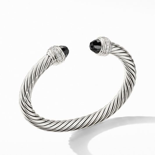 Cable Bracelet with Black Onyx and Diamonds - David Yurman- Diamond Cellar