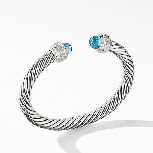 Cable Bracelet with Blue Topaz and Diamonds - David Yurman- Diamond Cellar
