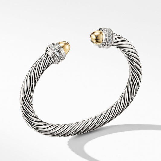 Cable Bracelet with Gold Dome and Diamonds - David Yurman- Diamond Cellar
