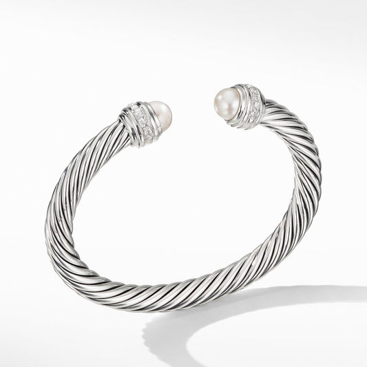 Cable Bracelet with Pearls and Diamonds - David Yurman- Diamond Cellar