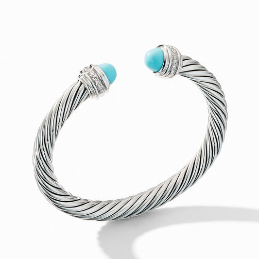 Cable Bracelet with Turquoise and Pave Diamonds - David Yurman- Diamond Cellar