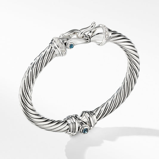 Cable Buckle Bracelet with Hampton Blue Topaz and Diamonds - David Yurman- Diamond Cellar