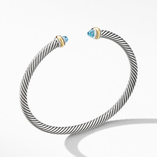 Cable Classic Bracelet with Blue Topaz and 18K Yellow Gold - David Yurman- Diamond Cellar