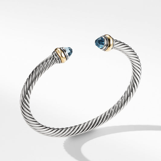 Cable Classic Bracelet with Blue Topaz and Gold - David Yurman- Diamond Cellar