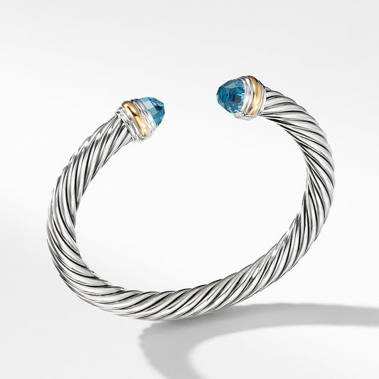 Cable Classics Collection Bracelet with Blue topaz and 14K Gold - David Yurman- Diamond Cellar