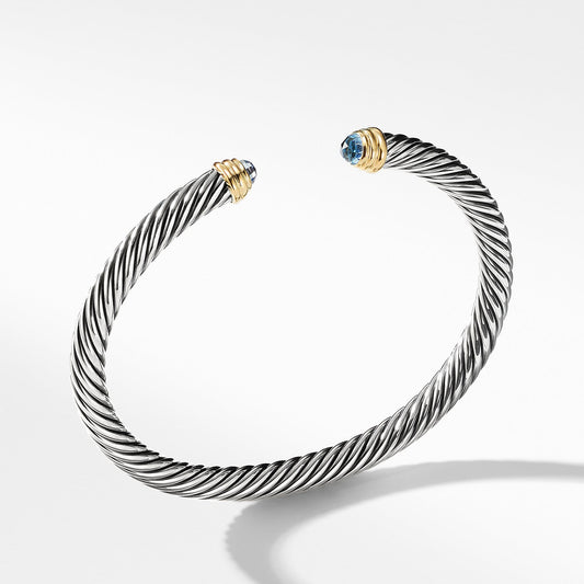 Cable Classics Collection Bracelet with Blue Topaz and 14K Gold - David Yurman- Diamond Cellar
