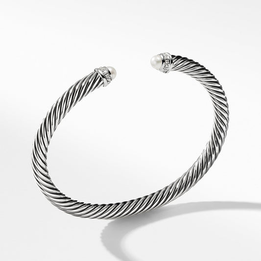 Cable Classics Collection Bracelet with Pearls and Diamonds - David Yurman- Diamond Cellar