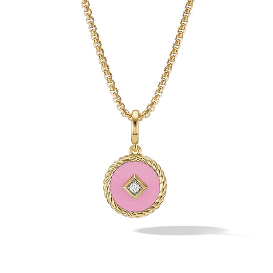 Cable Collectibles Blush Enamel Charm in 18K Yellow Gold with Center Diamond - David Yurman- Diamond Cellar