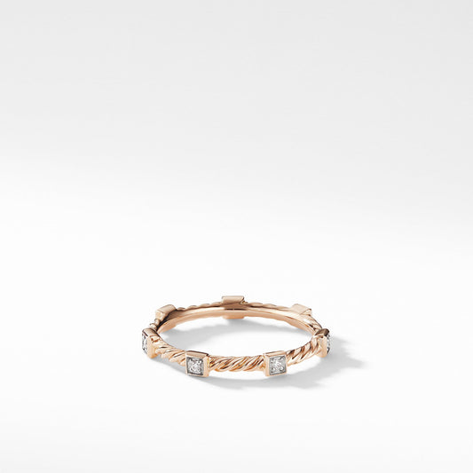 Cable Collectibles Cable Stack Ring in 18K Rose Gold with Diamonds - David Yurman- Diamond Cellar