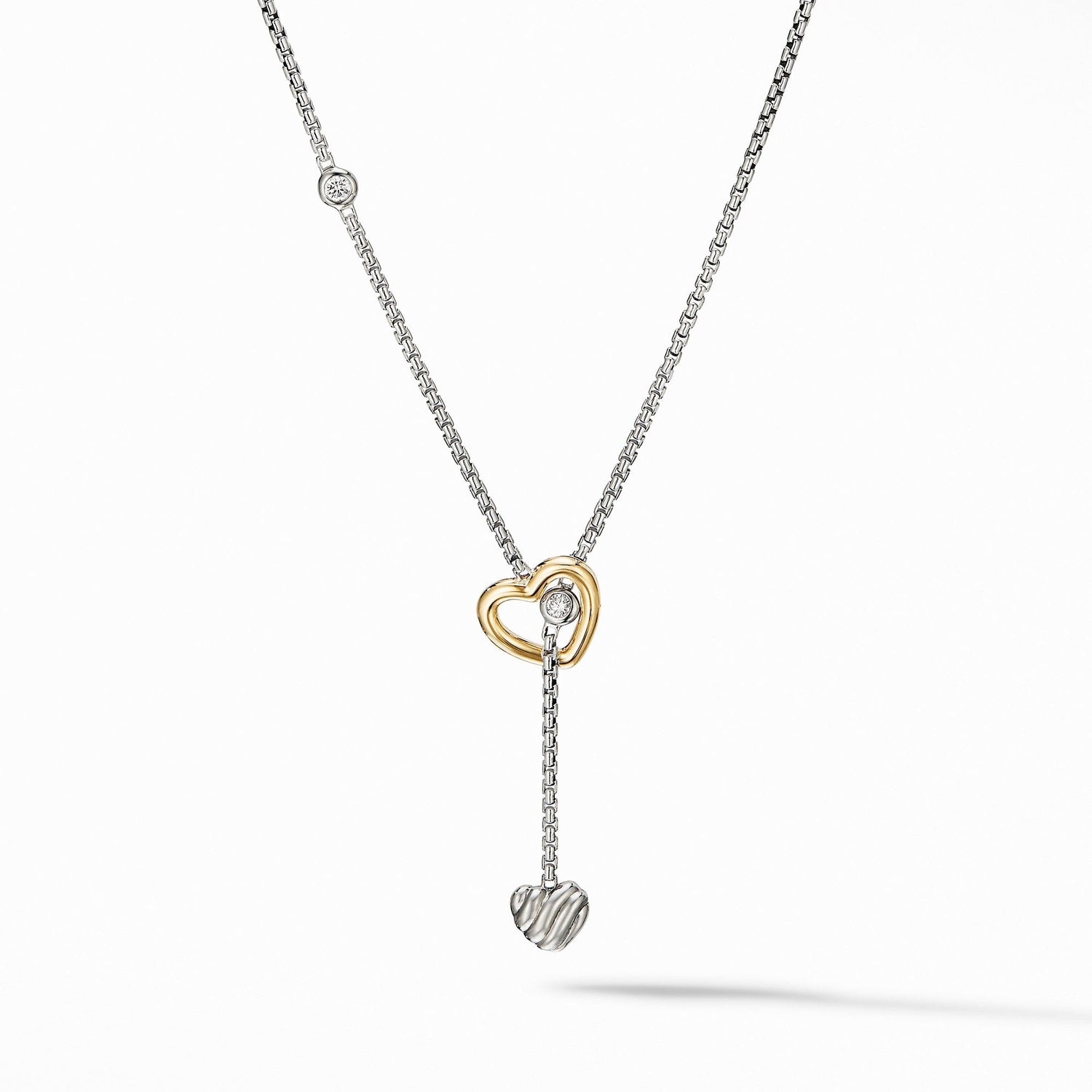 Cable Collectibles Heart Y Necklace with 18K Yellow Gold and Pave Diamonds - David Yurman- Diamond Cellar